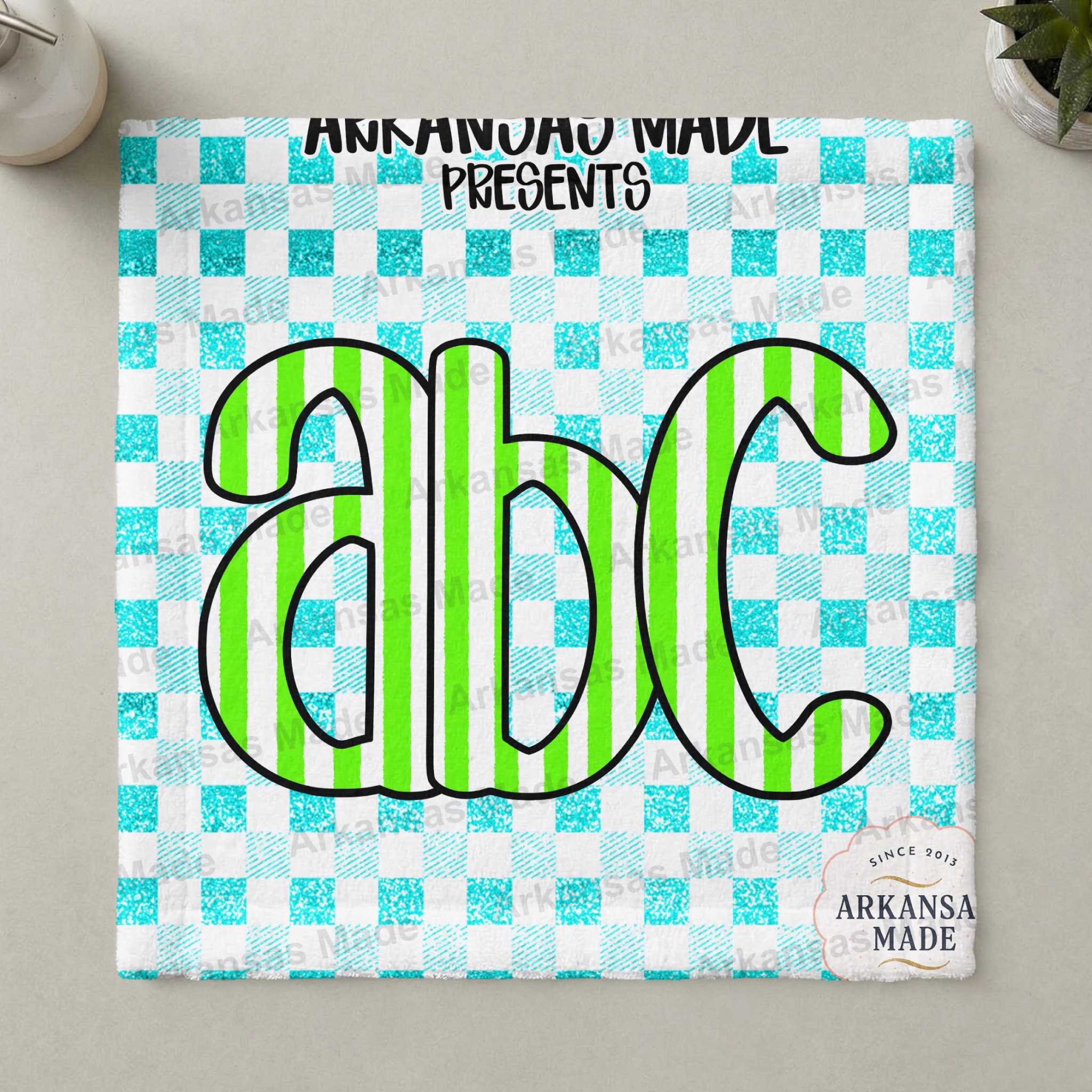Bright Green Striped ABC Digital Download Alpha Set | Faux Glitter Gingham Letters Numbers Font PNG Clipart Bundle | Teacher Crafting Kids - Image 3