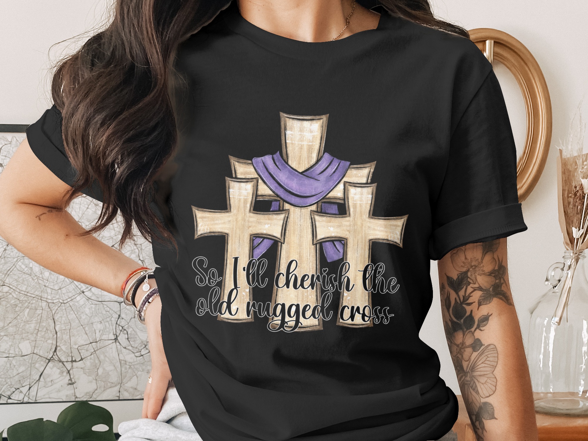 So I'll Cherish The Old Rugged Cross Digital Download Sublimation DTF PNG, Three Wooden Crosses, Christian Faith Religious Art, Easter - Image 2