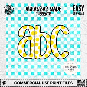 Polka Dot Alphabet PNG Digital Download Alpha Set, Teal Gingham Glitter Letters Clipart, Sublimation Font Craft Supply, Instant Download