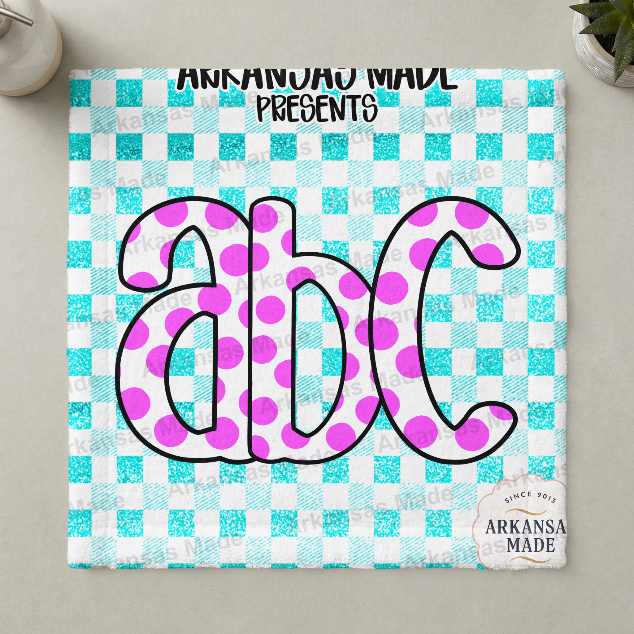Pink Polka Dot Alphabet PNG Digital Download Alpha Set, Teal Glitter Gingham Letters, ABC Clip Art Bundle for Crafters - Image 3