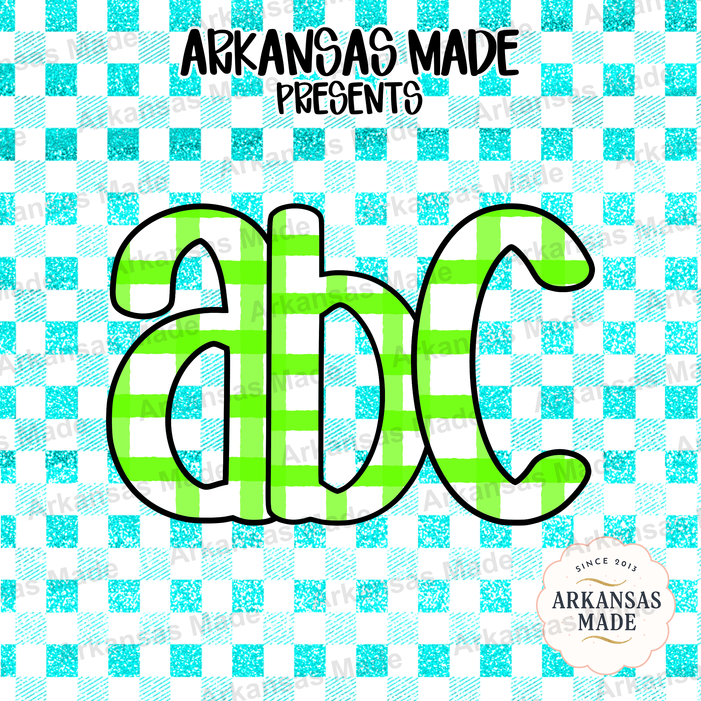 Digital Download Alpha Set, Green Gingham ABC Letters, Aqua Glitter Plaid Font PNG, Custom Initial Monogram Clipart, Crafting Supply - Image 4