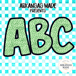 Digital Download Full A-Z Alpha, Sublimation DTF PNGs, Green Polka Dot ABC Alphabet Letters, Checkered Gingham Textured Background