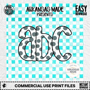 Aqua Polka Dot Gingham Alphabet Digital Download Alpha Set SVG PNG, Cute A-Z Letters, Craft Font Bundle, Personalized Kids Design