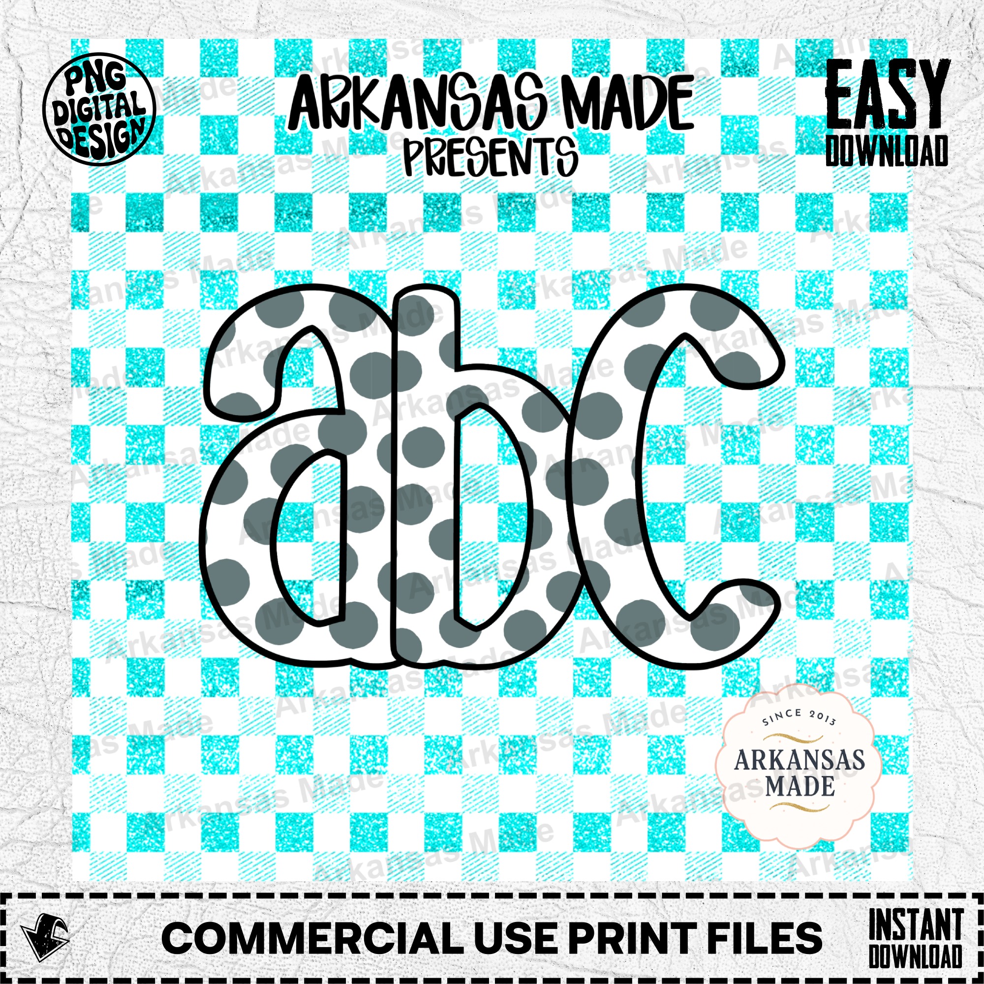 Aqua Polka Dot Gingham Alphabet Digital Download Alpha Set SVG PNG, Cute A-Z Letters, Craft Font Bundle, Personalized Kids Design