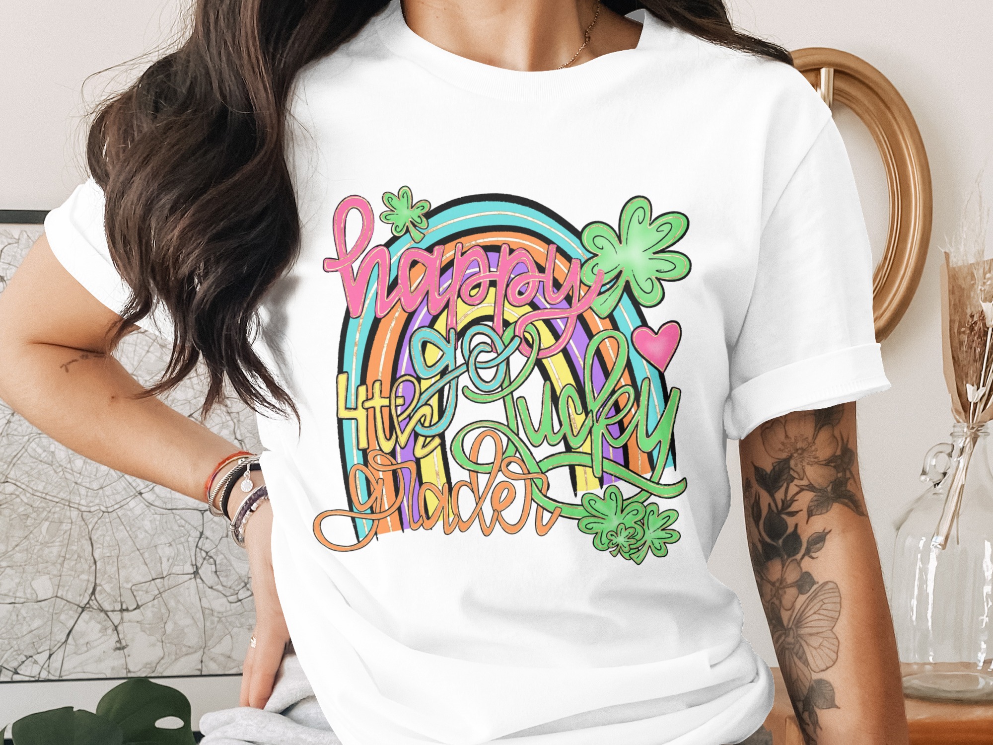 Happy Go Lucky 4th Grader PNG, St Patricks Day Rainbow Digital Download, Shamrock Fourth Grade DTF Sublimation Design, Lucky School Kid