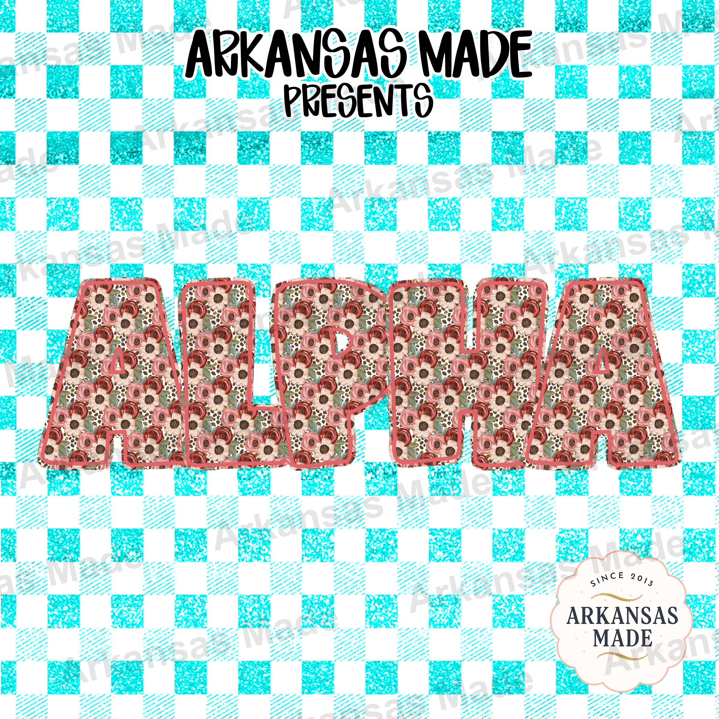 Floral Alpha Digital Download PNG Set - Pink Rose Glitter Buffalo Plaid Alphabet Clipart for Sublimation & Crafts - Image 4