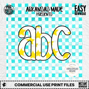 Digital Download Alpha Set | Faux Glitter Teal Gingham Star ABC Letters | Playful Teacher Clipart | Instant Download Nursery Decor
