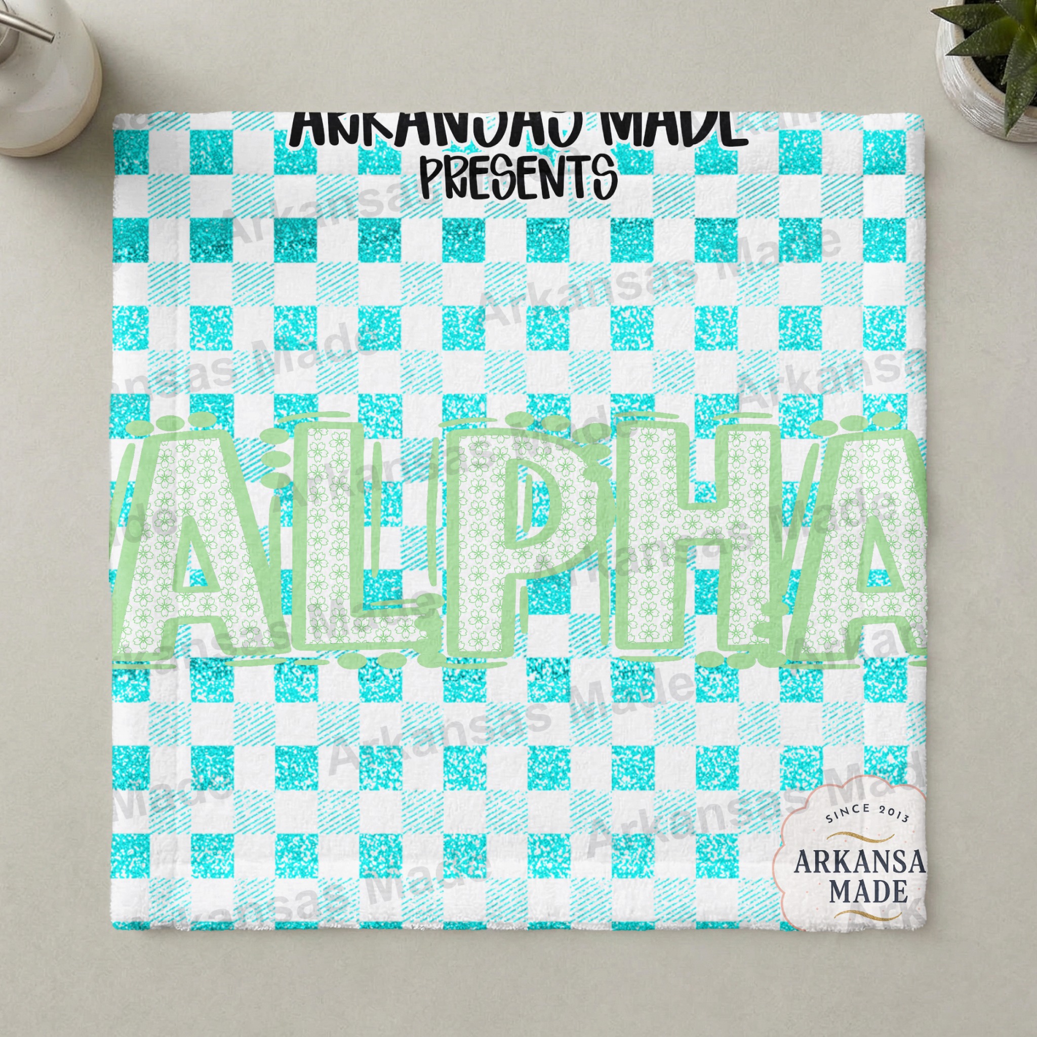Floral Alpha Digital Download Set, Aqua Faux Glitter Gingham Letters, Preppy Cherry Blossom Font PNG, Sublimation Design, Girl Crafts - Image 3