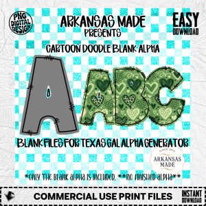 Cartoon Doodle Blank Alpha Digital Download, Sublimation Blank Files, Texas Gal Alpha Generator Ready, DIY Letter Art, Craft Supply PNG