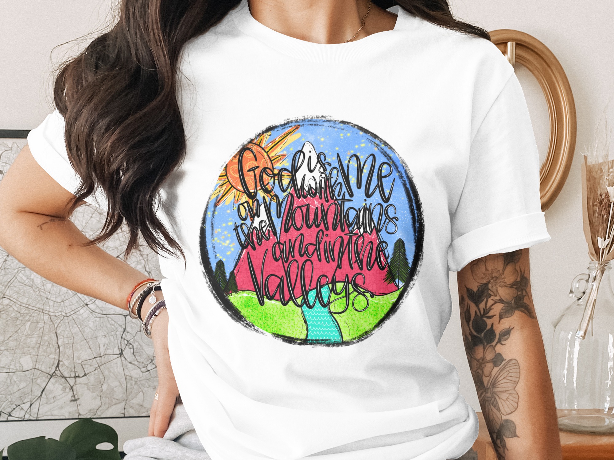 Christian Mountain Valley Quote PNG, God is With Me Sublimation Design, Faith Scripture Digital Download for Shirts, Crafts