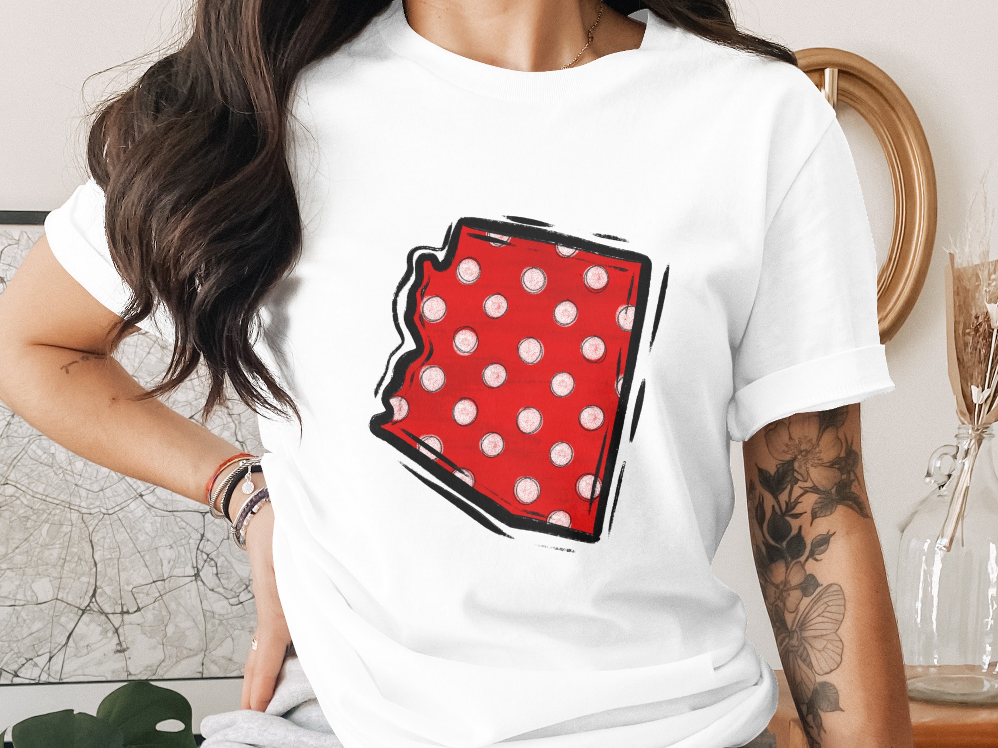 Arizona Polka Dot PNG, Red White Distressed State Map Digital Download, Southwestern Sublimation DTF File, USA State Outline Art