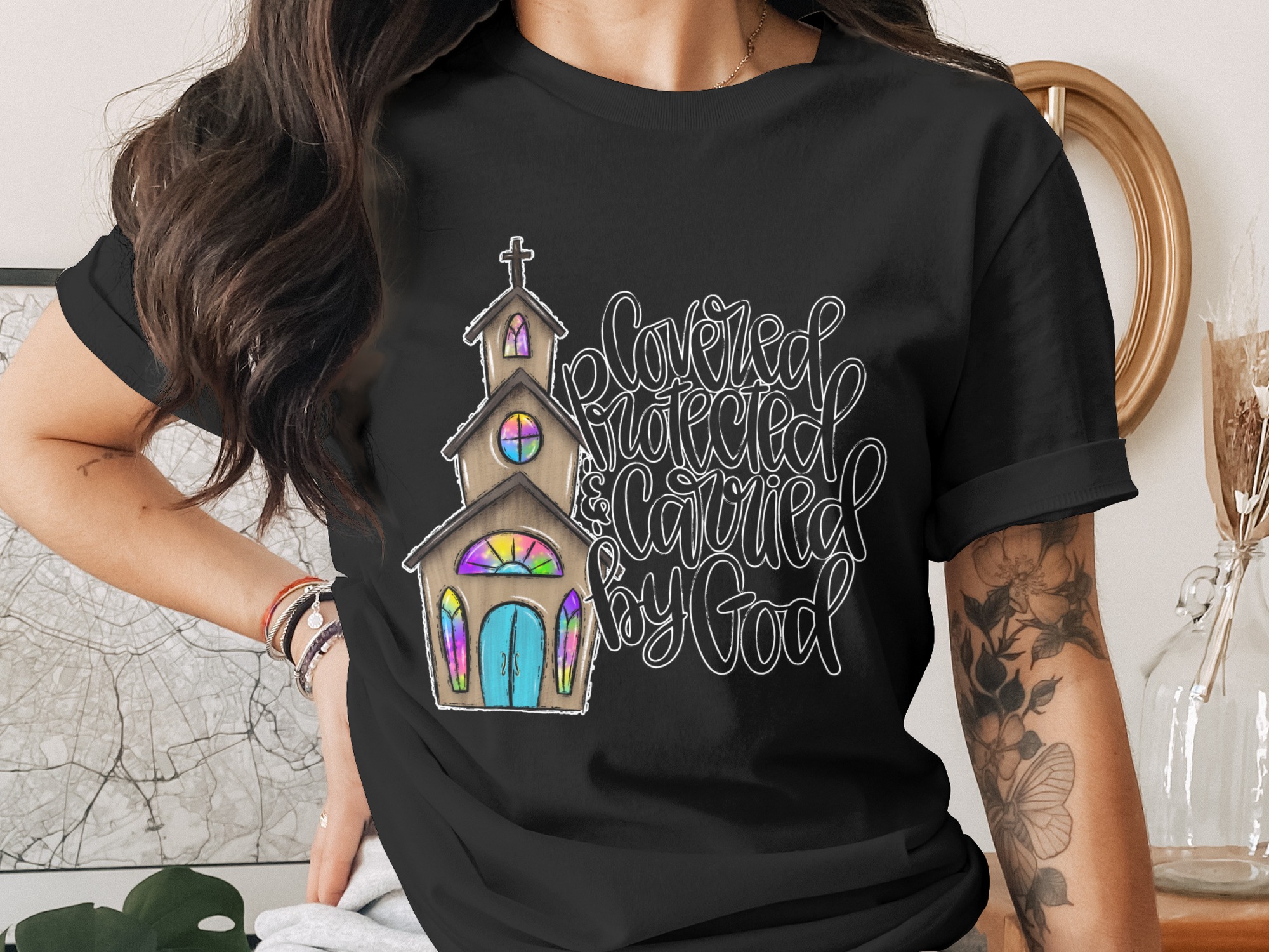Covered Protected Carried by God Christian Digital Design, Church PNG, Inspirational Faith Quote, Religious Sublimation Art - Image 2