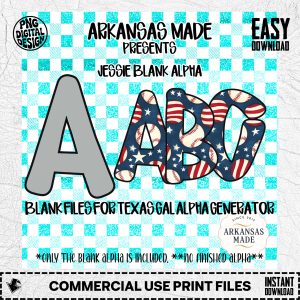 Jessie Blank Alpha, Digital Download Sublimation Blank, Texas Gal Alpha Generator Files, Baseball Patriotic Outline, DIY Letters PNG