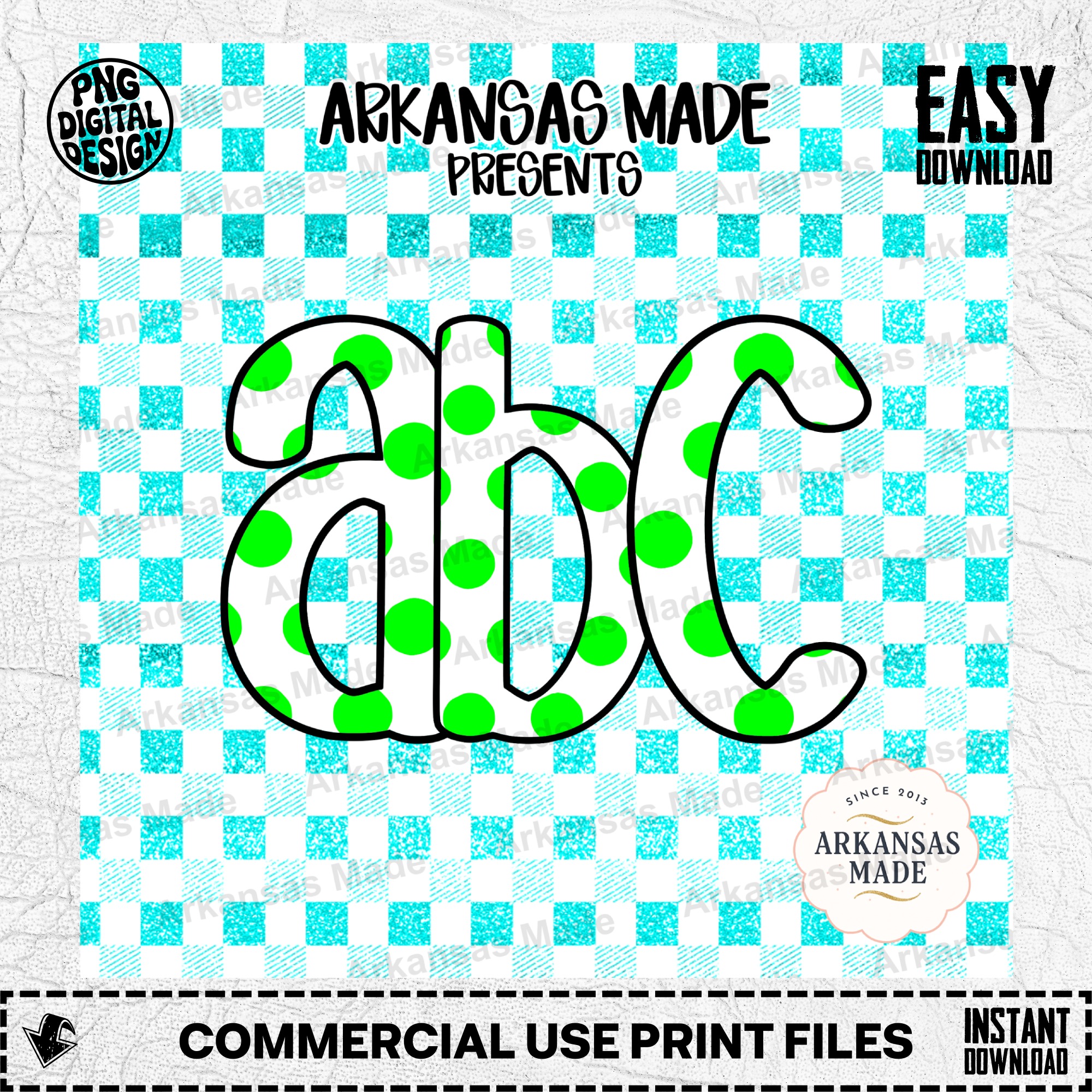Green Polka Dot ABC Letters Digital Alpha Set | Playful Alphabet PNG | Nursery Decor Kids Craft Sublimation Design Files