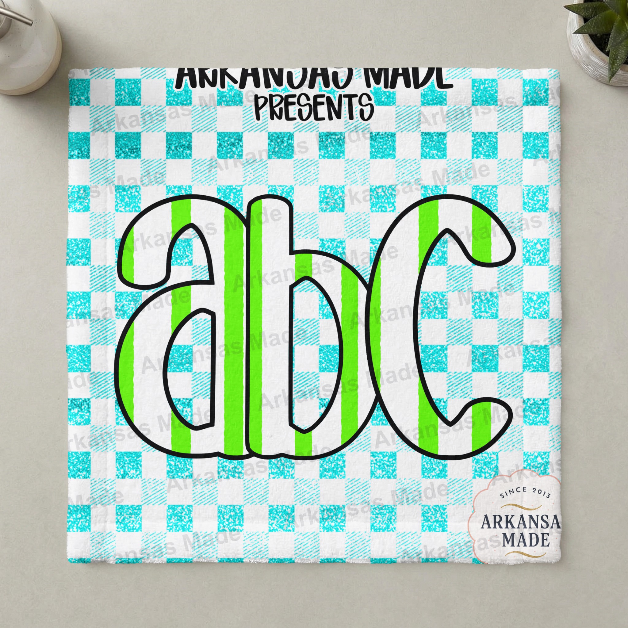 Digital Download Alpha Set Neon Green Striped Letters, Aqua Glitter Checkered Alphabet PNG, Preppy Varsity Font, Crafting Supplies - Image 3