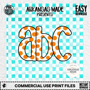 ABC Alphabet Letters Digital Download Alpha Set, Orange Polka Dot Teal Glitter Gingham Craft PNG Bundle