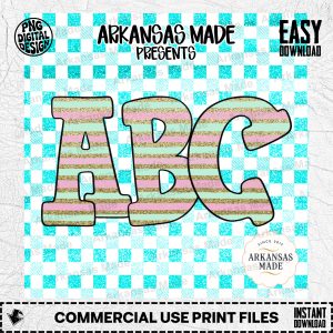 Glitter Gingham Alphabet SVG PNG, Turquoise Pink Gold Striped Letters Digital Download Alpha Set, Teacher Craft Cricut Design