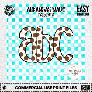 Brown Polka Dot Alphabet PNG Digital Download Alpha Set - Teal Gingham Faux Glitter Letters Numbers Clipart