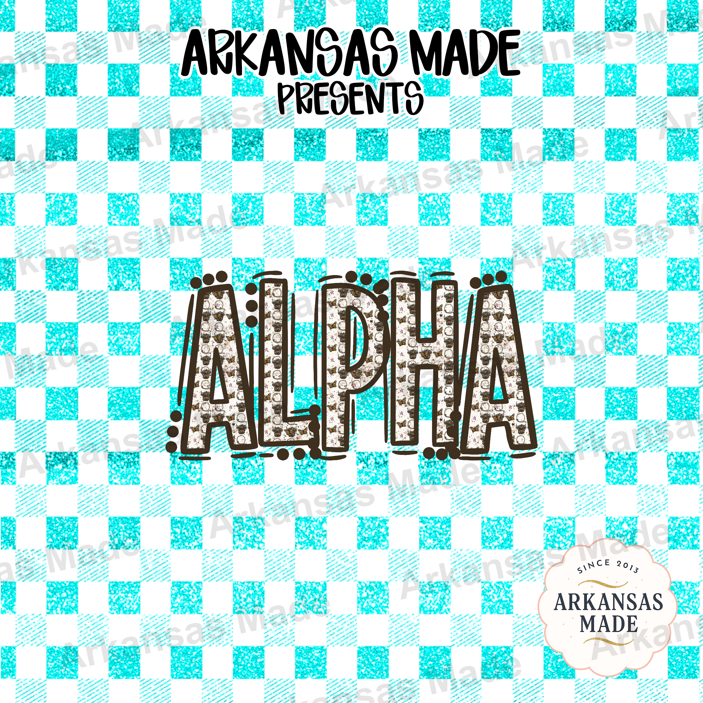 Highland Cow Butterfly Alpha Set | Teal Glitter Buffalo Plaid Letters | Rustic Farmhouse PNG Font Download | Western Style Digital Alphabet - Image 4