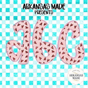Pink Hearts Aqua Checkered Digital Alphabet PNGs, Full A-Z Alpha Letters, Sublimation DTF Digital Download for Crafts, Valentines, Cute Font