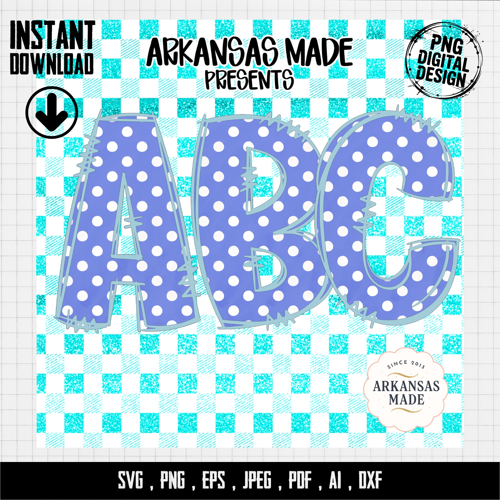 Digital Download Full A-Z Alphabet, Purple Polka Dot Sublimation PNGs, Stitched Applique DTF Alpha Pack, Cute Kids Letters, Nursery Decor - Image 4