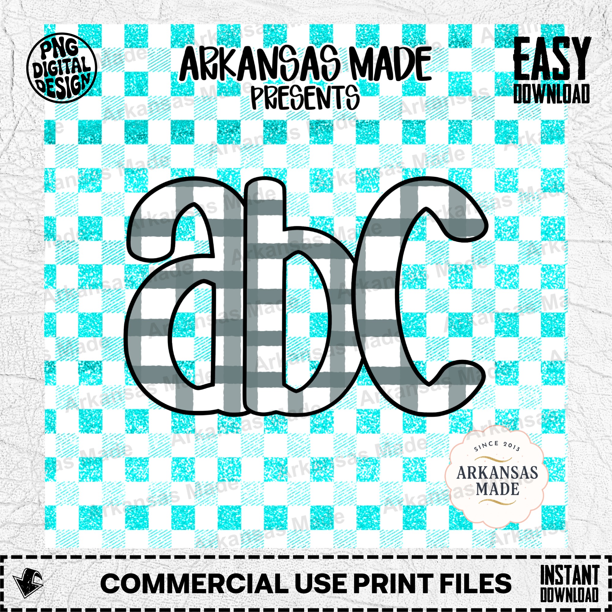 Teal Gray Faux Glitter Plaid Alpha Set Digital Download - PNG SVG Letters Font for Cricut Sublimation Crafts