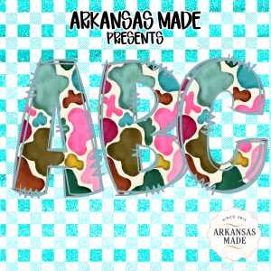 Abstract Cow Print Alphabet PNG, Full A-Z Digital Download, Sublimation DTF PNGs, Teal Gingham Plaid Letters, Funky Colorful Font, Craft