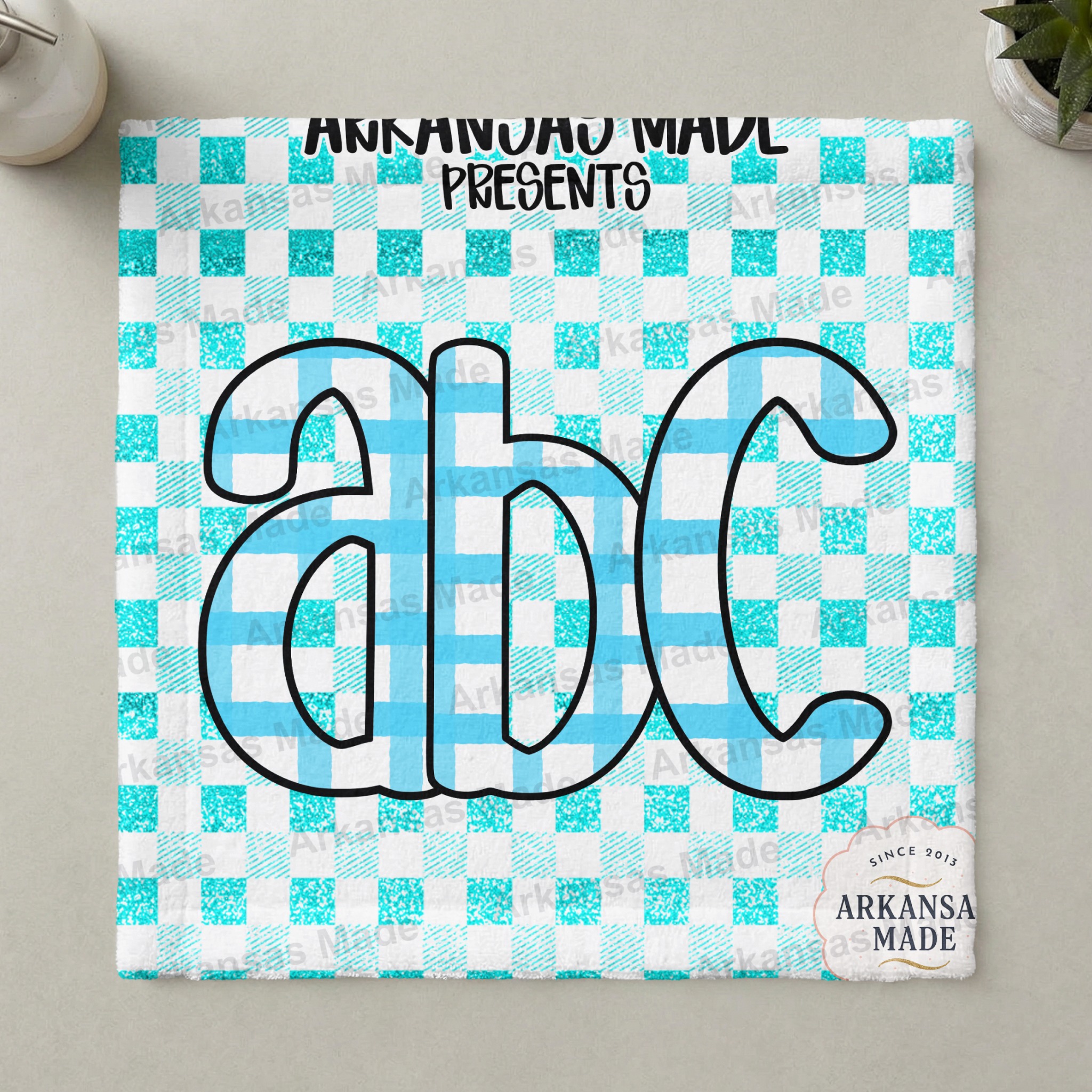 Teal Gingham Alphabet Digital Download Alpha Set, Aqua Faux Glitter Letters SVG PNG Bundle, Craft Clipart, Nursery Decor - Image 3