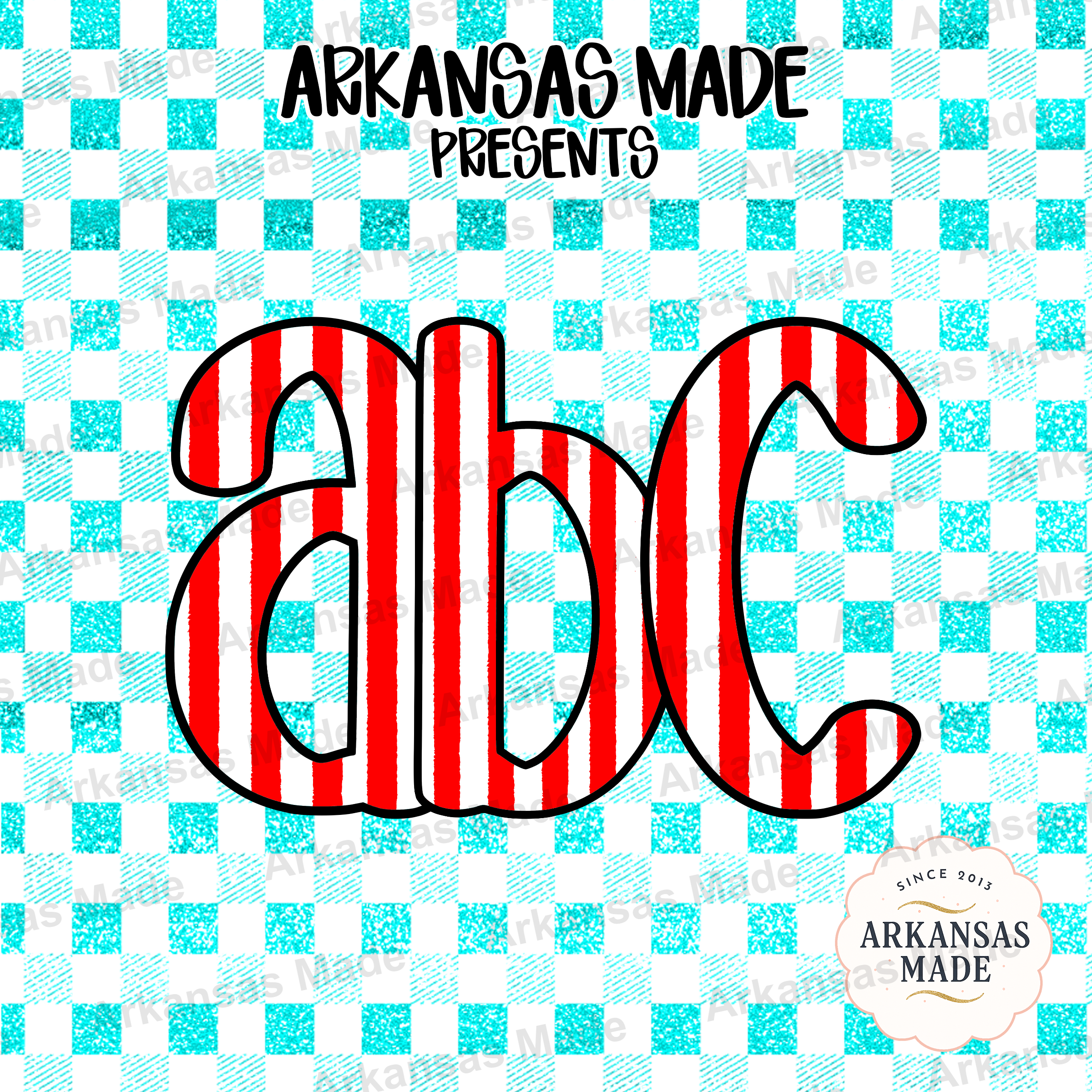 Faux Glitter ABC Digital Download Alpha Set, Red Stripe Alphabet Sublimation PNG, Teal Gingham Letters - Image 4