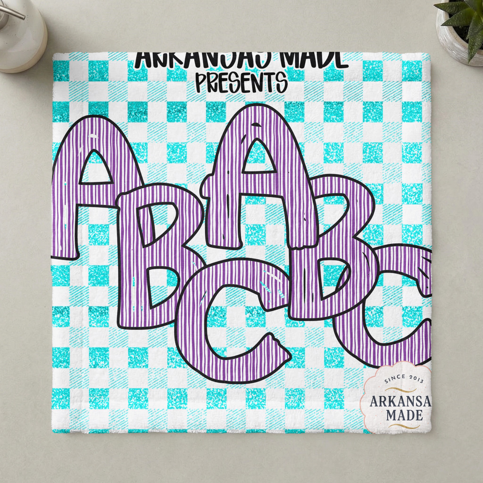 Striped Purple & Teal Faux Glitter Gingham Alphabet Digital Download, Fun ABC Letters Clipart Set, Teacher SVG PNG, Nursery Decor - Image 3