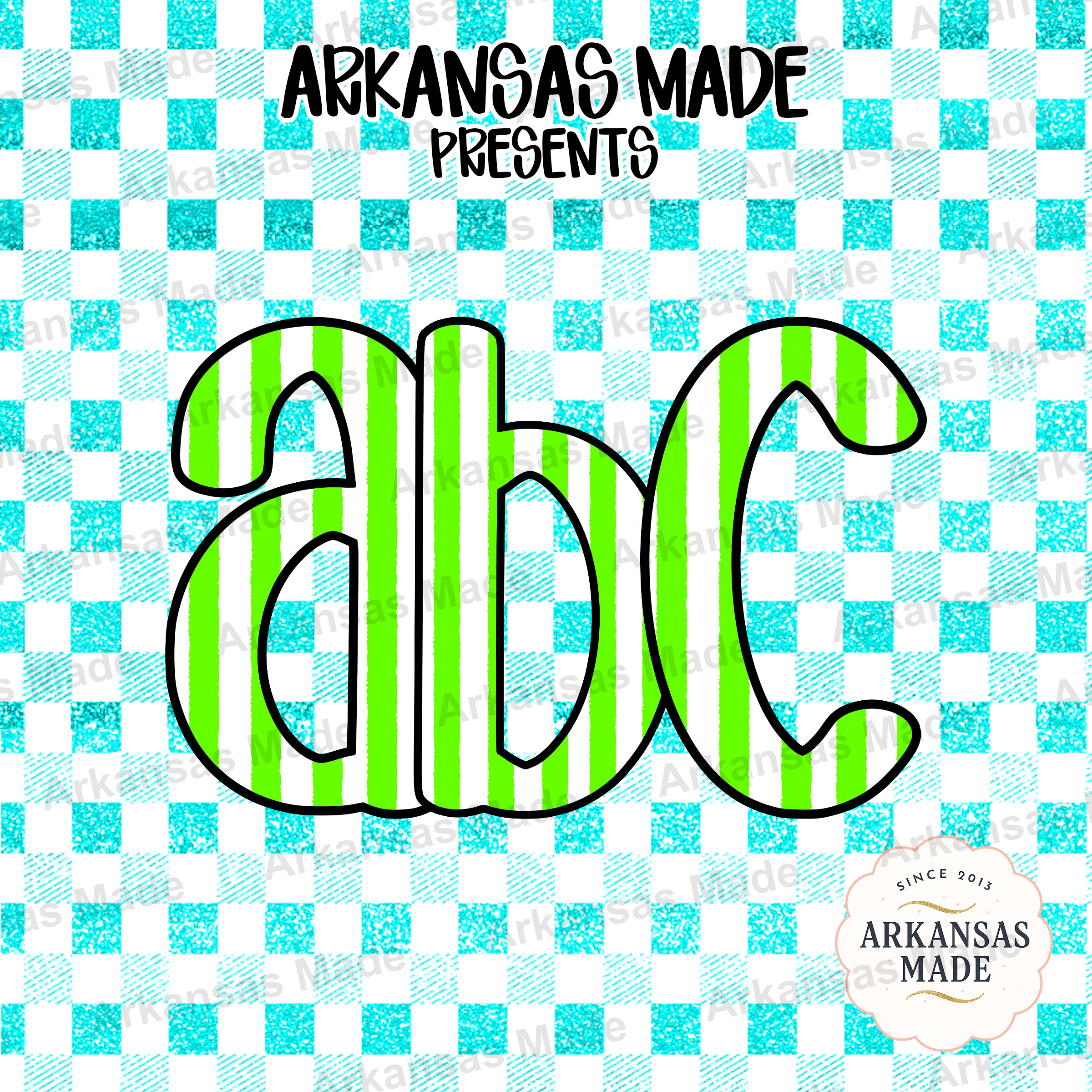 Bright Green Striped ABC Digital Download Alpha Set | Faux Glitter Gingham Letters Numbers Font PNG Clipart Bundle | Teacher Crafting Kids - Image 4