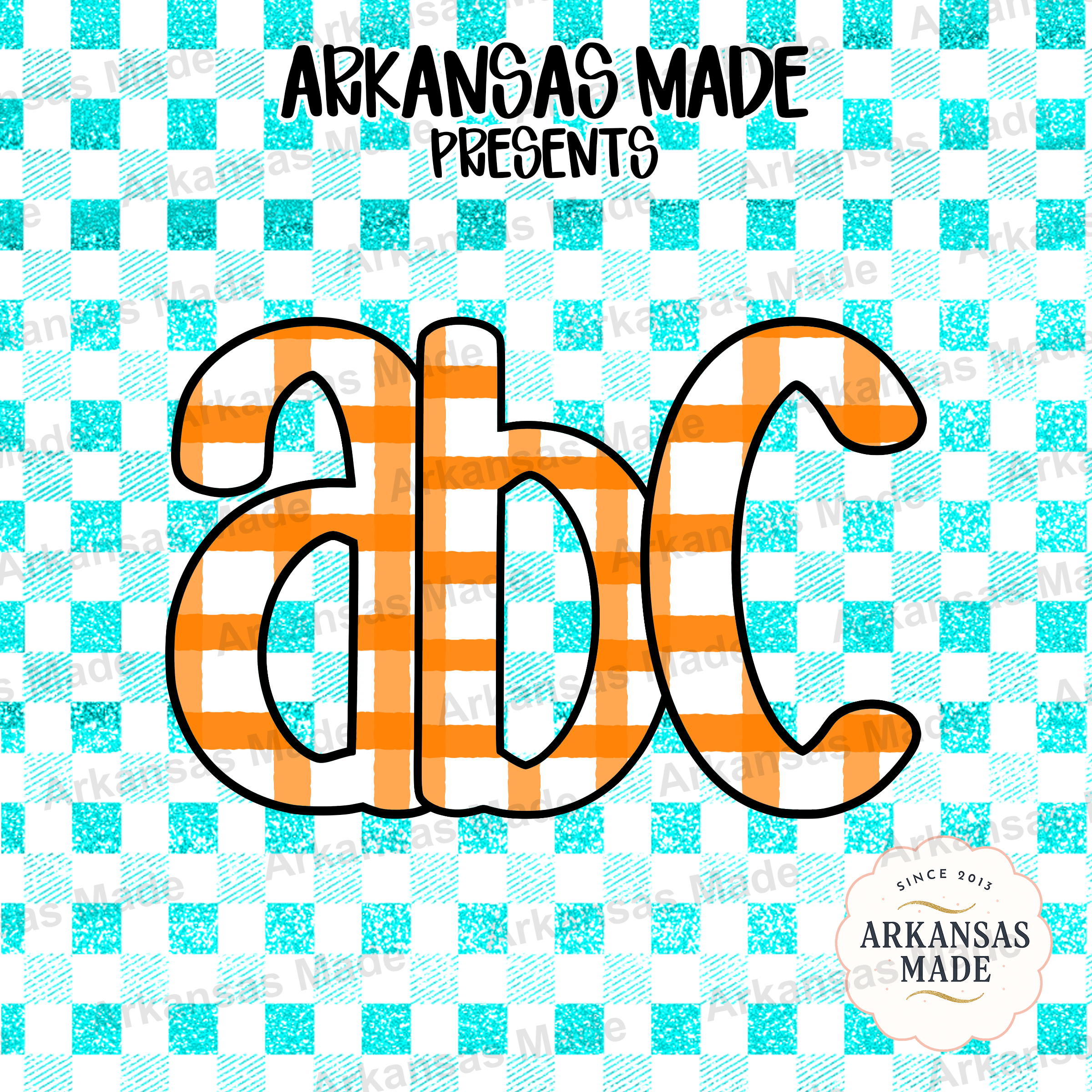 ABC Orange Gingham Digital Download Alpha Set, Turquoise Faux Glitter Letters, Back to School Teacher Classroom Decor PNG - Image 4