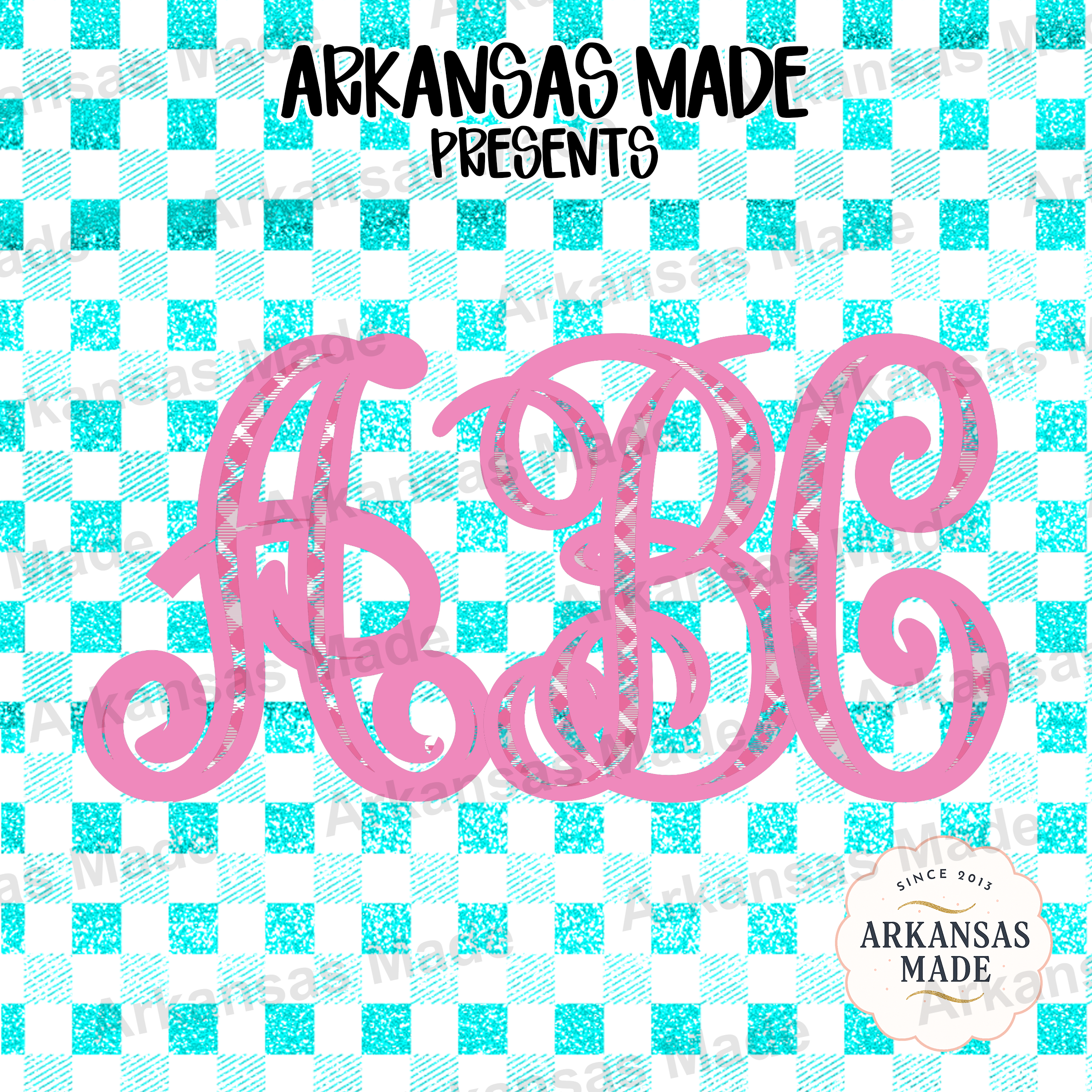 Pink Plaid Glitter Monogram Alpha Set Digital Download, Script Font Letters SVG PNG, Personalized Initials Design Bundle - Image 4