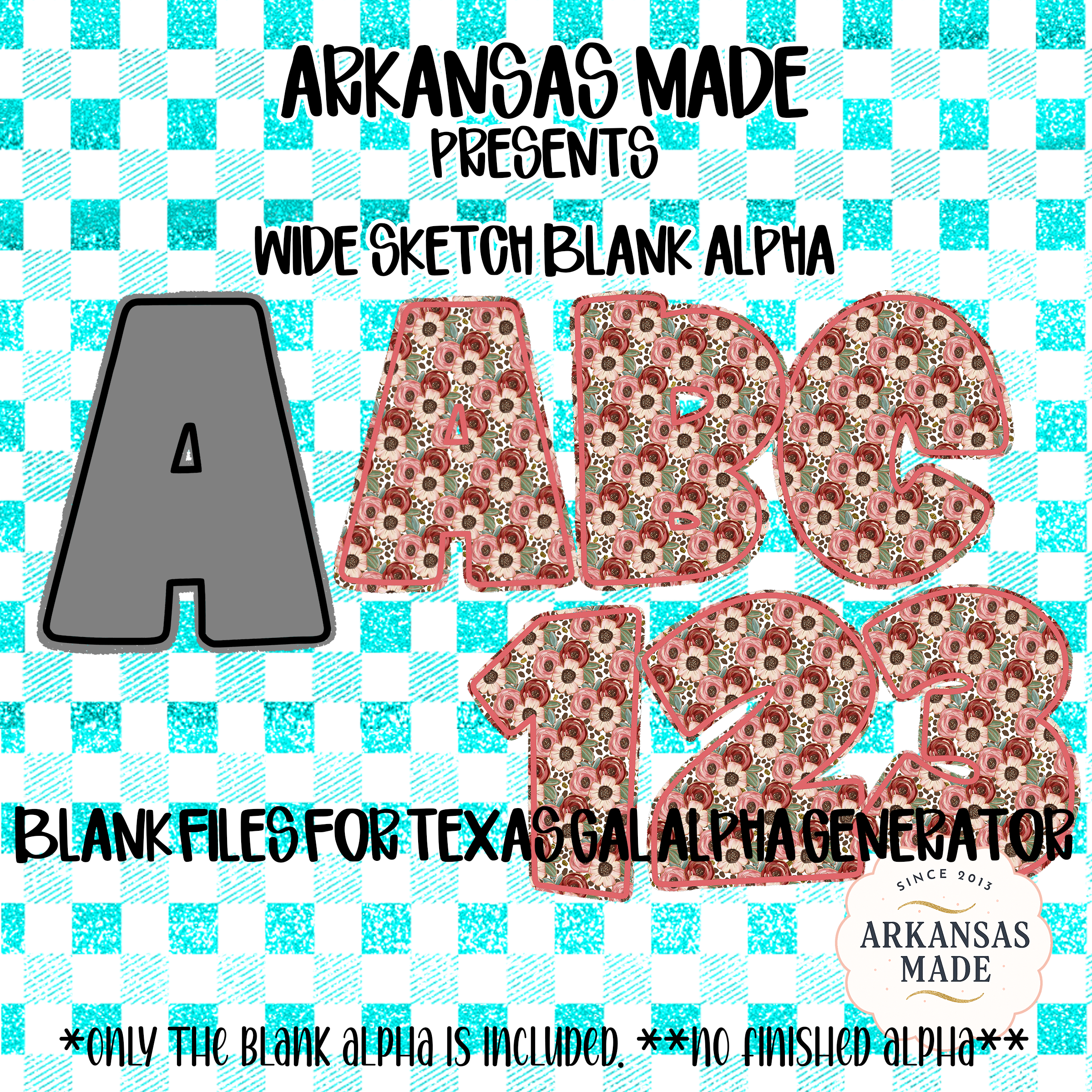 Digital Download Sublimation Blank Alpha, Wide Sketch Alphabet PNG, Texas Gal Generator Ready Files, Customizable Letters Numbers - Image 3