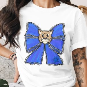 Fierce Wildcat Blue Bow Digital Download, Glitter Paw Print PNG, Angry Feline Sublimation DTF, Mascot Team Spirit Design
