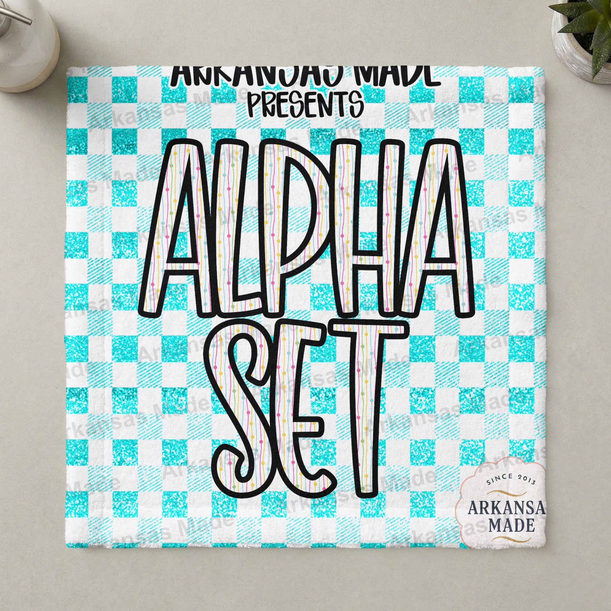 Glitter Aqua Gingham Alpha Set Digital Download | Fun Patterned Alphabet Letters PNG SVG | Craft Supply for Sublimation & DIY - Image 3