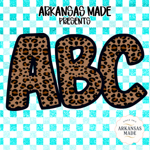 Digital Leopard Print ABC Alphabet PNGs, Full A-Z Alpha Sublimation DTF Download, Teal Gingham Glitter Letters, Wild Animal Print