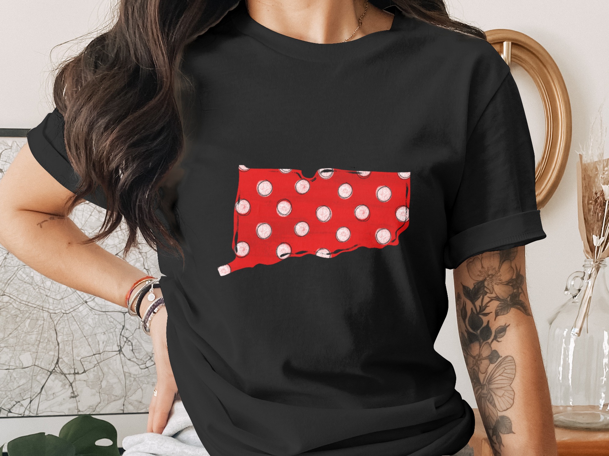 Connecticut Polka Dot Map PNG, Red CT State Outline Digital Download, Grunge Distressed Polka Dots Sublimation, DTF File - Image 2
