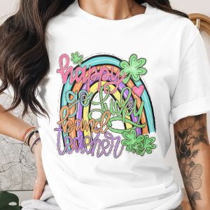 Happy Go Lucky Band Teacher PNG, St Patricks Day Digital Download, Teacher Sublimation DTF, Rainbow Clover Heart, Teacher Appreciation Gift