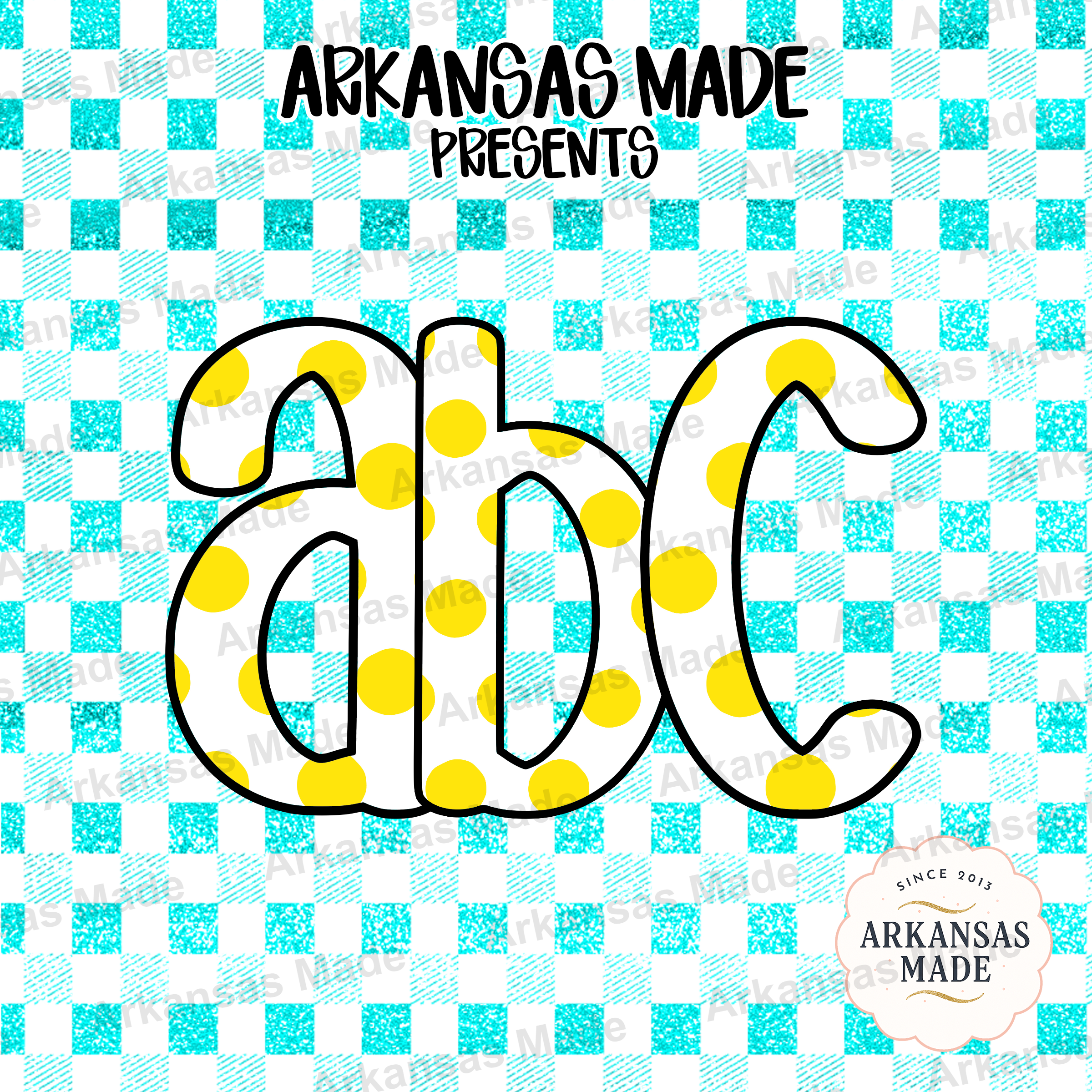 Polka Dot ABC Digital Alpha Set | Teal Gingham Glitter Alphabet PNG for Nursery Decor, Classroom, Sublimation, Cute Kids Letters - Image 4