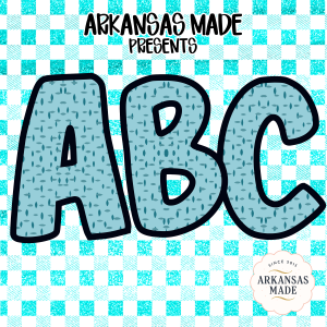 Teal Gingham ABC Letters Alphabet, Full A-Z Alpha Digital Download, Sublimation DTF PNGs Bundle, Nursery Decor, Crafting Font, Instant
