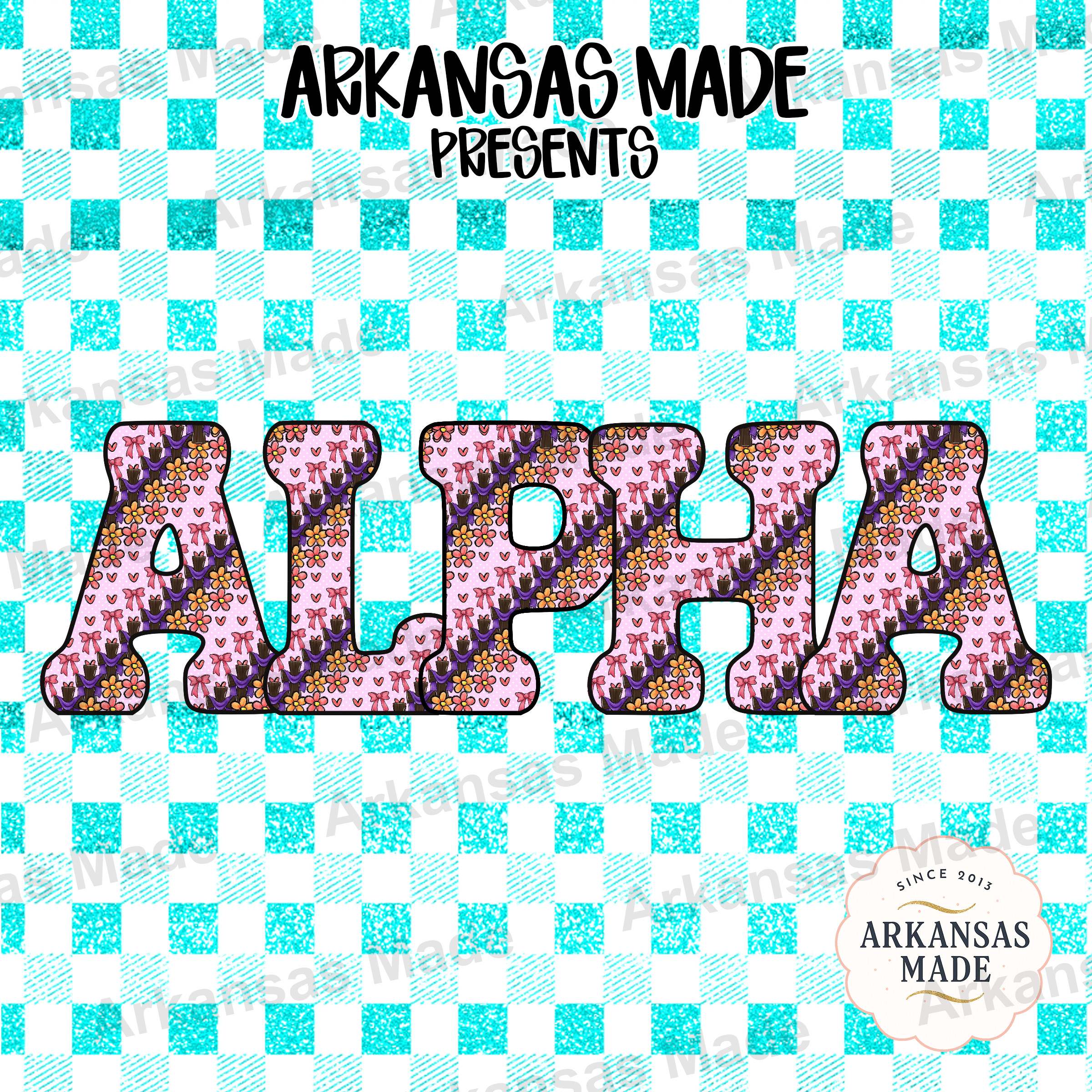 Floral Alpha Letter Digital Download Alpha Set PNG | Sorority Greek Life Sublimation Art | Teal Glitter Buffalo Plaid - Image 4