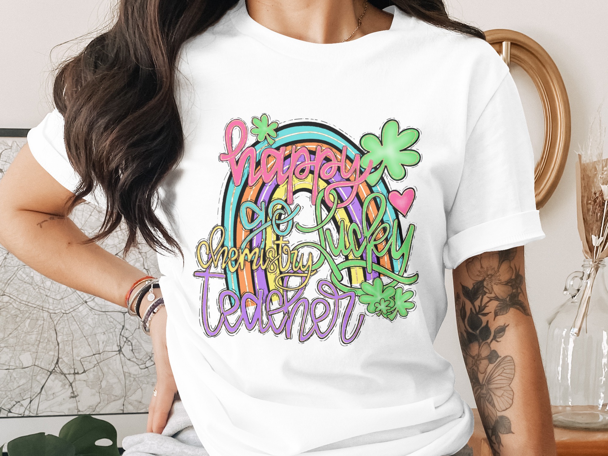 Happy Go Lucky Chemistry Teacher PNG, St Patricks Day Rainbow Clover Sublimation, DTF Digital Download File