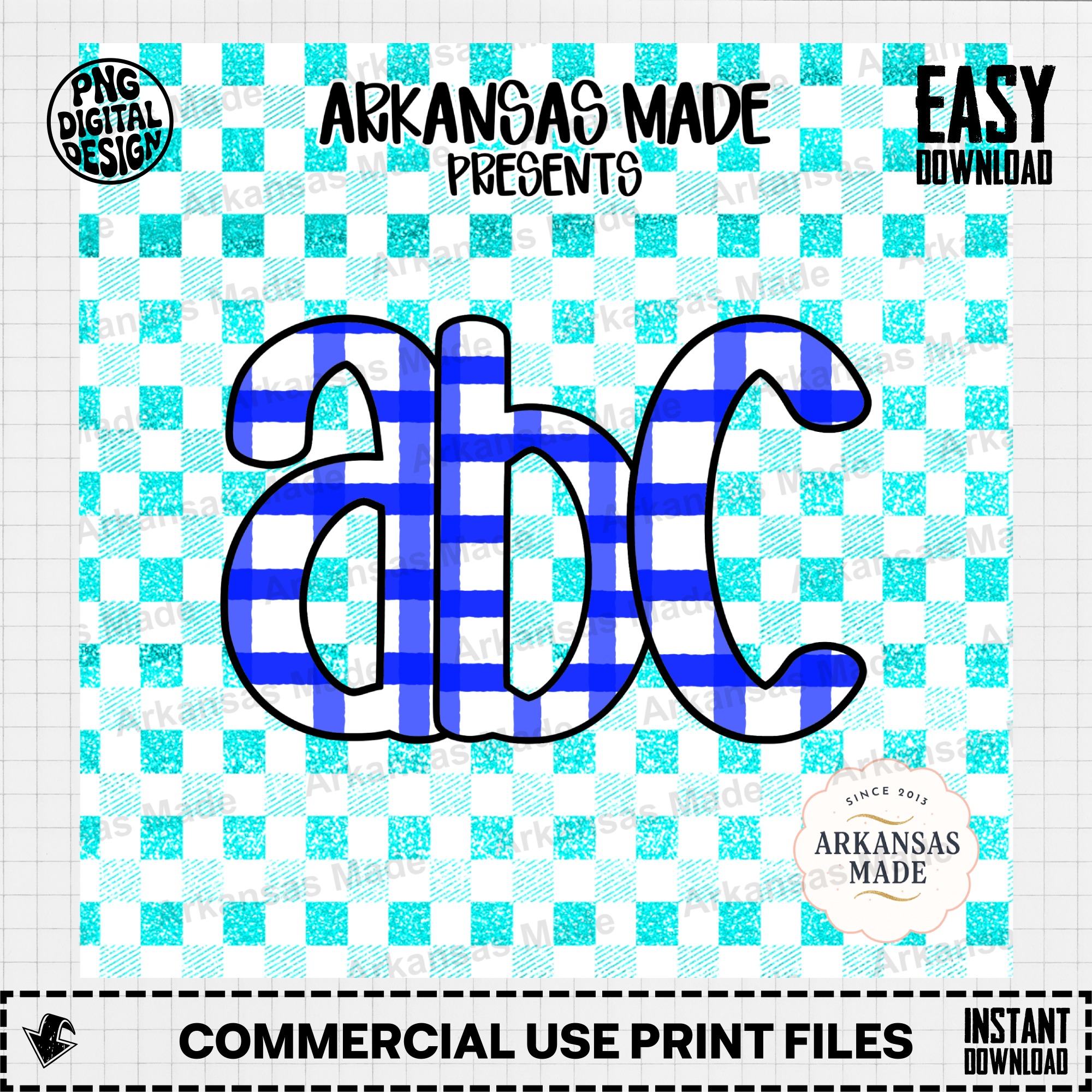 Blue Gingham Alphabet PNG Letters Digital Download Alpha Set, Plaid Checkered Font SVG, Teacher Back to School Craft Design - Image 2