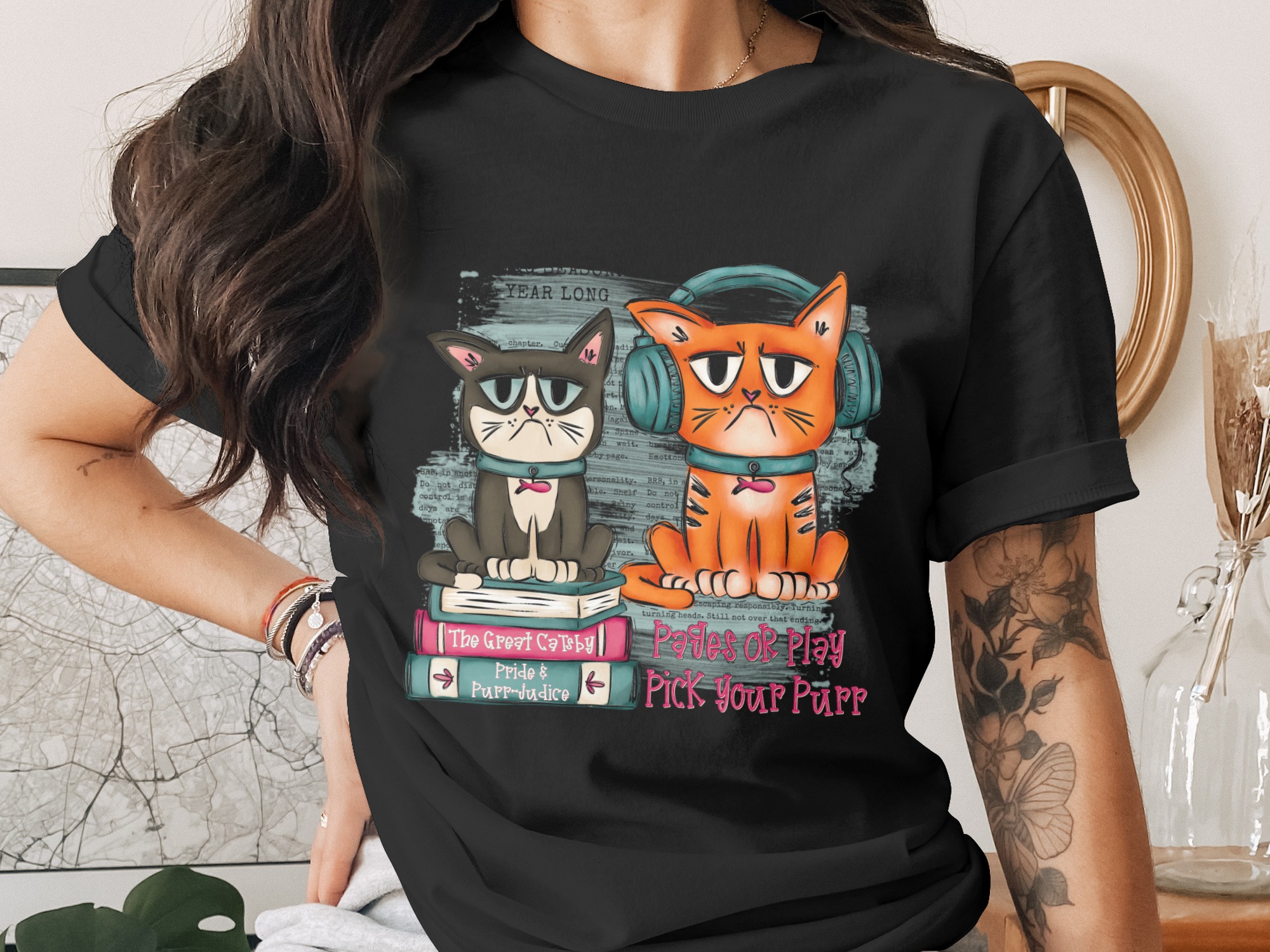Grumpy Reading Cats Digital Download, Bookworm Feline Sublimation DTF PNG, Literary Cat Lover Gift, Funny Reader Design, Instant Download - Image 2