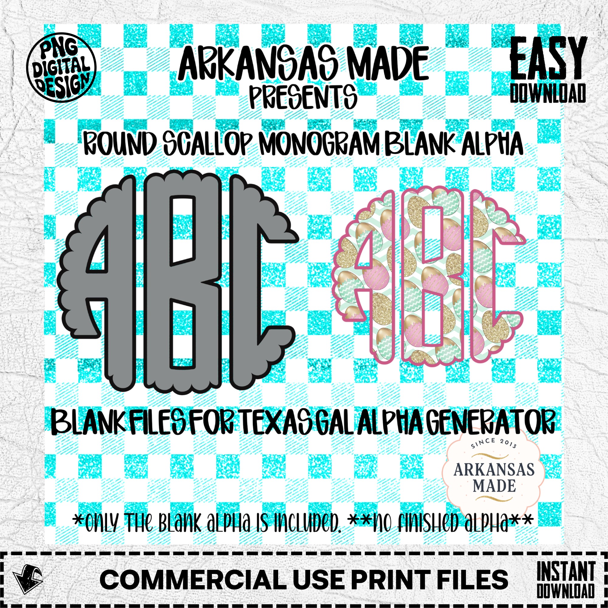 Digital Download Round Scallop Monogram Blank Alpha, Texas Gal Alpha Generator, Custom DIY Design, Instant Crafting Files