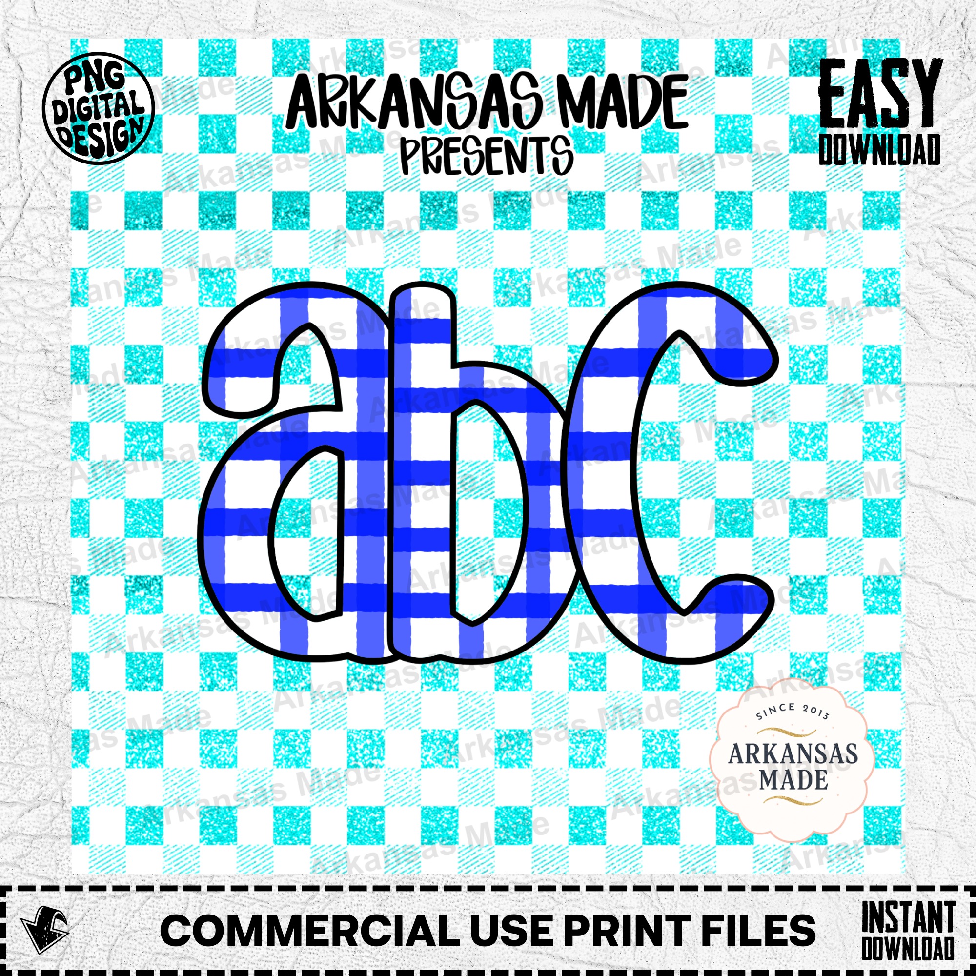 Blue Gingham Alphabet PNG Letters Digital Download Alpha Set, Plaid Checkered Font SVG, Teacher Back to School Craft Design