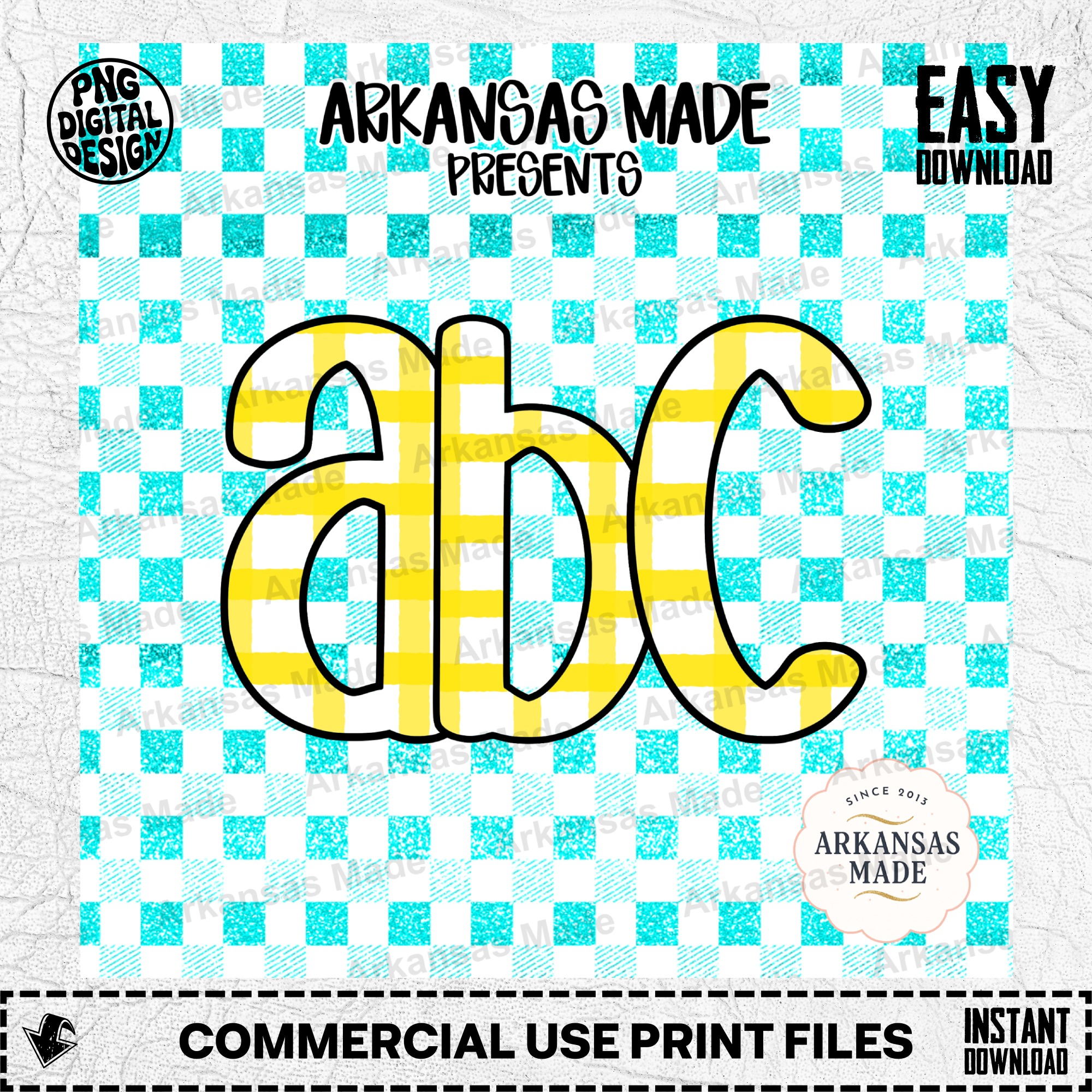 Gingham Alphabet PNG, Aqua Yellow Glitter Alpha Set, Checkerboard Letters Digital Download, Teacher Sublimation Design, Nursery Decor