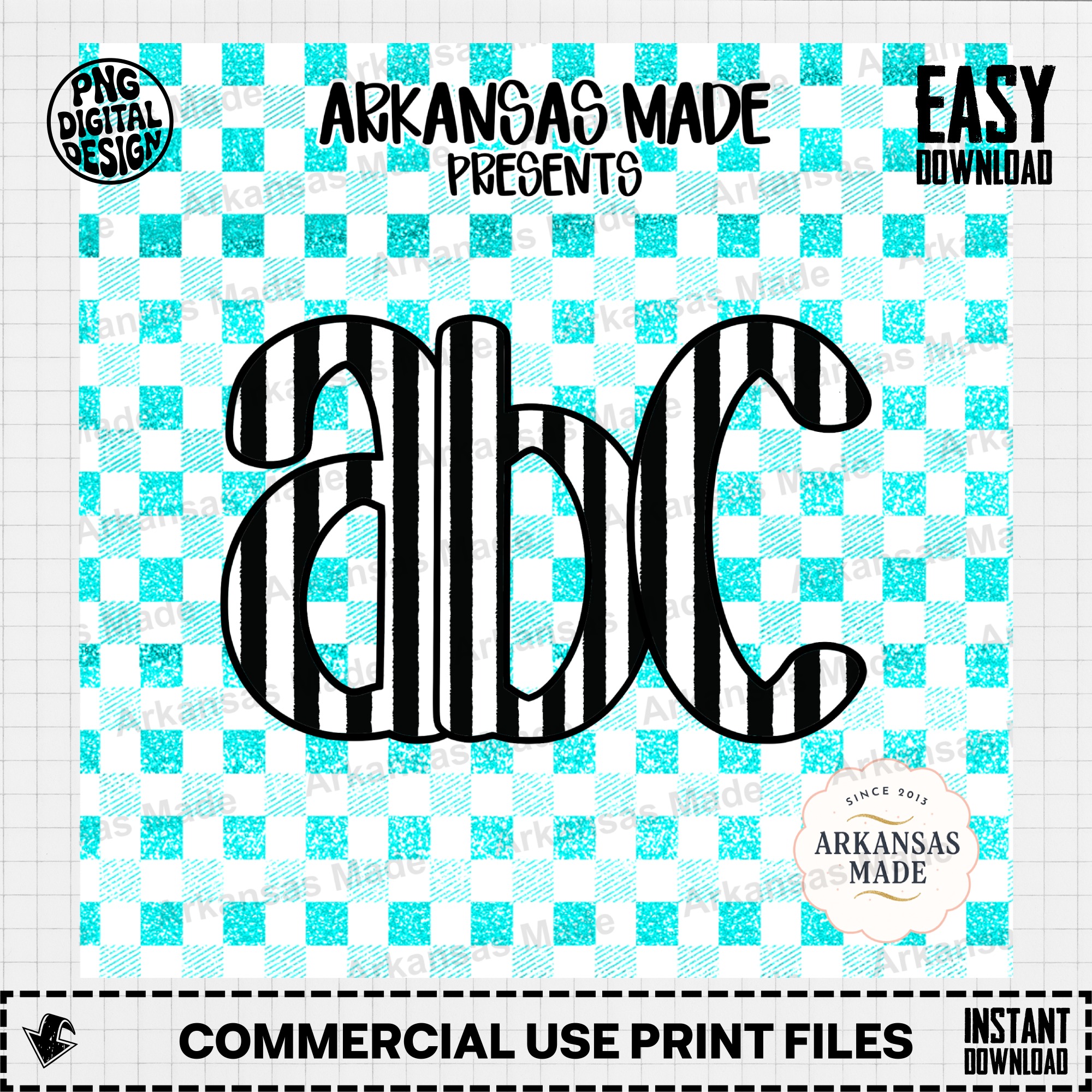 Glitter Teal Checkerboard Striped ABC Digital Download Alpha Set PNG Sublimation Letters | Fun Crafting Alphabet Bundle - Image 2