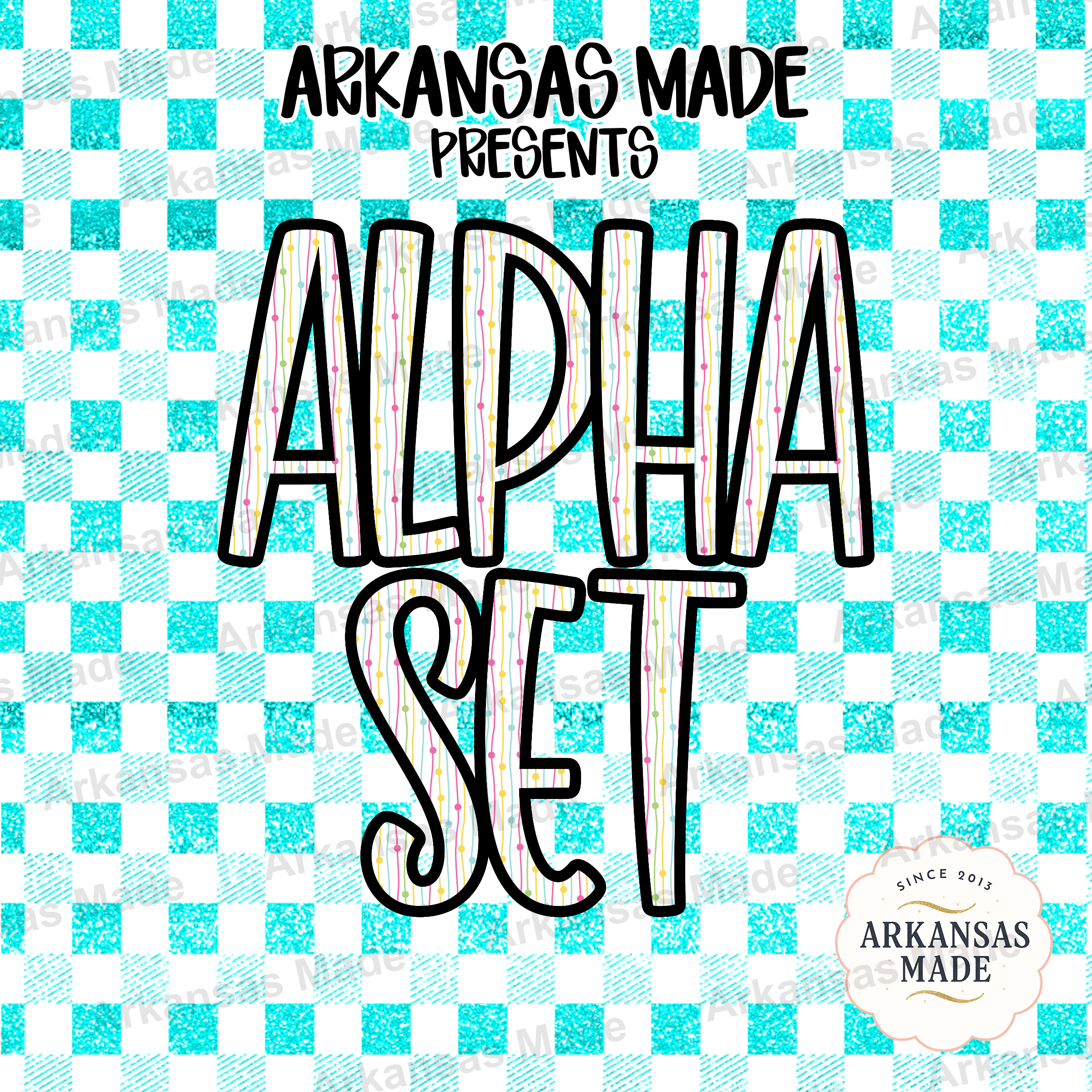 Glitter Aqua Gingham Alpha Set Digital Download | Fun Patterned Alphabet Letters PNG SVG | Craft Supply for Sublimation & DIY - Image 4